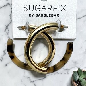 New Sugarfix by BaubleBar Gold & Tortoiseshell Hoop Earrings Nickel Free Jewelry